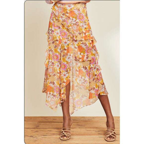 Veronica Beard Eleonora Skirt Size 4 Silk Kailani Garden Orange Floral Georgette - Picture 5 of 11